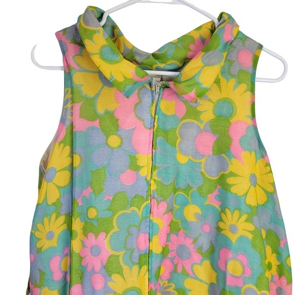 Vintage 60s Colorful Floral Mod Dress Women Medium Knee Length Collar 8 Summer M - Picture 12 of 14